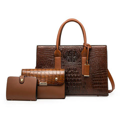 Crocodile Pattern Tote Bag Set Vintage Handbag Women's Shoulder Bag & Clutch