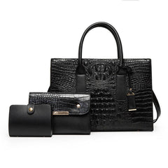 Crocodile Pattern Tote Bag Set Vintage Handbag Women's Shoulder Bag & Clutch