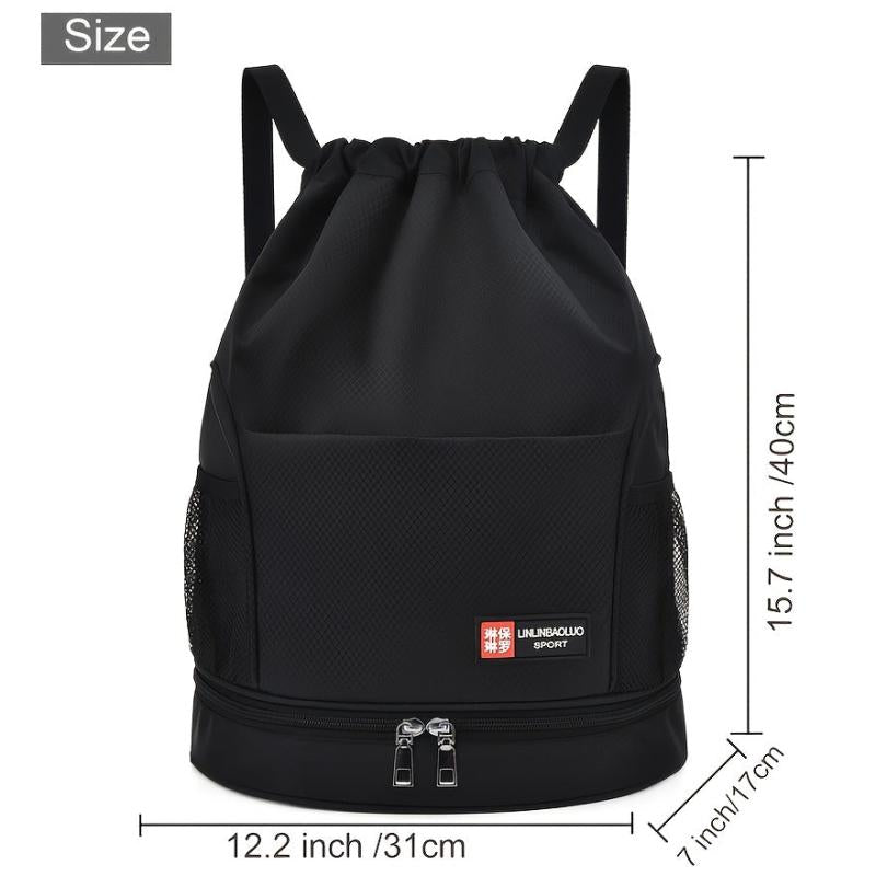 Drawstring Backpack Bag Shoe Compartment Waterproof Gym Bag