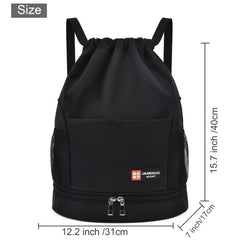 Drawstring Backpack Bag Shoe Compartment Waterproof Gym Bag