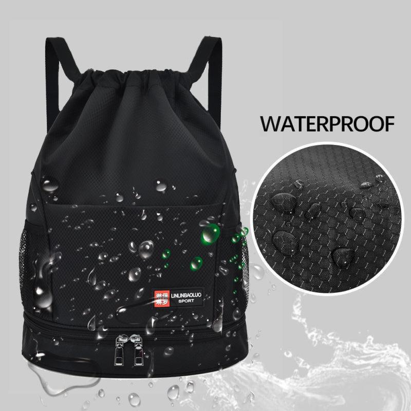 Drawstring Backpack Bag Shoe Compartment Waterproof Gym Bag