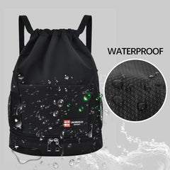 Drawstring Backpack Bag Shoe Compartment Waterproof Gym Bag