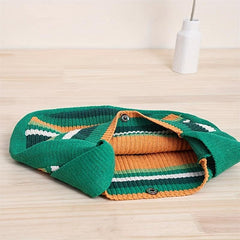 Colorblock Knitted Shoulder Tote Bag Large Capacity Striped Pattern Bag