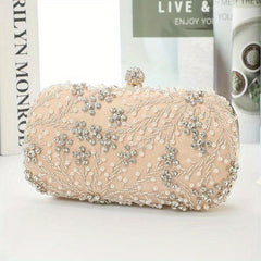 Floral Beaded Clutch Box Purse Chain Handbag for Wedding Prom