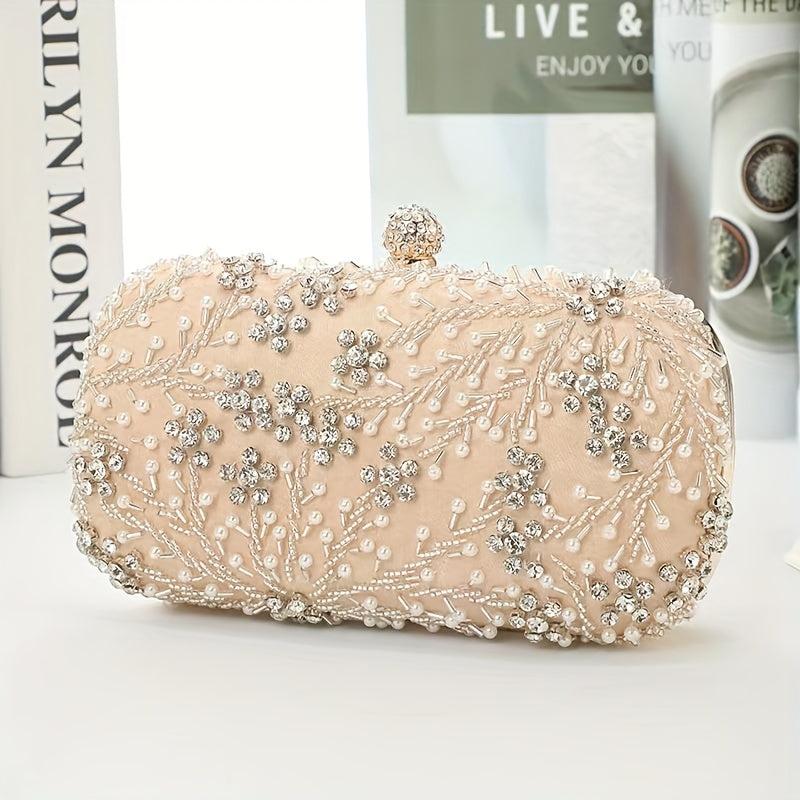 Floral Beaded Clutch Box Purse Chain Handbag for Wedding Prom