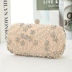 Floral Beaded Clutch Box Purse Chain Handbag for Wedding Prom