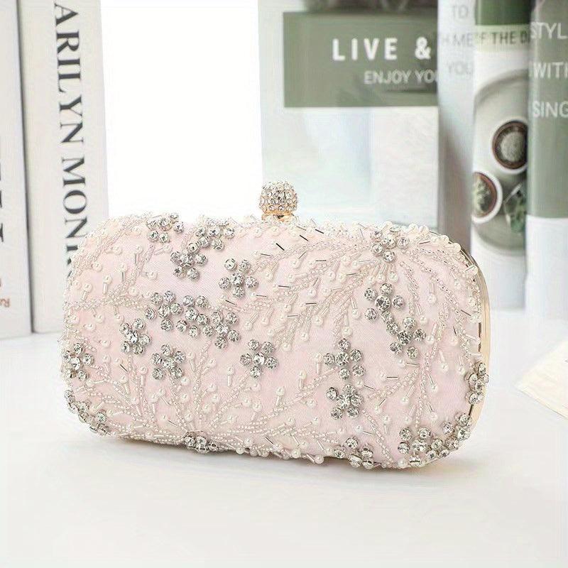 Floral Beaded Clutch Box Purse Chain Handbag for Wedding Prom