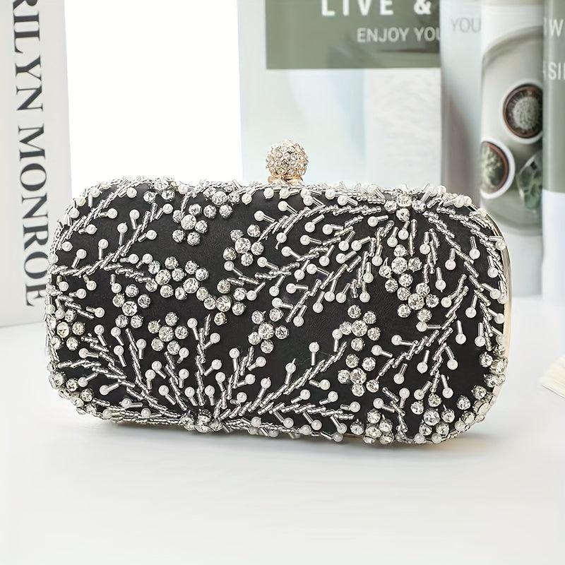 Floral Beaded Clutch Box Purse Chain Handbag for Wedding Prom