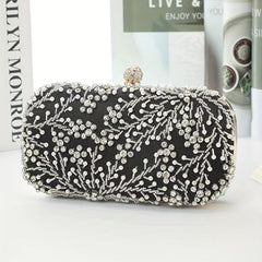 Floral Beaded Clutch Box Purse Chain Handbag for Wedding Prom