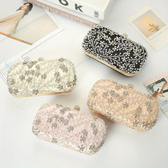 Floral Beaded Clutch Box Purse Chain Handbag for Wedding Prom