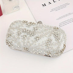Floral Beaded Clutch Box Purse Chain Handbag for Wedding Prom