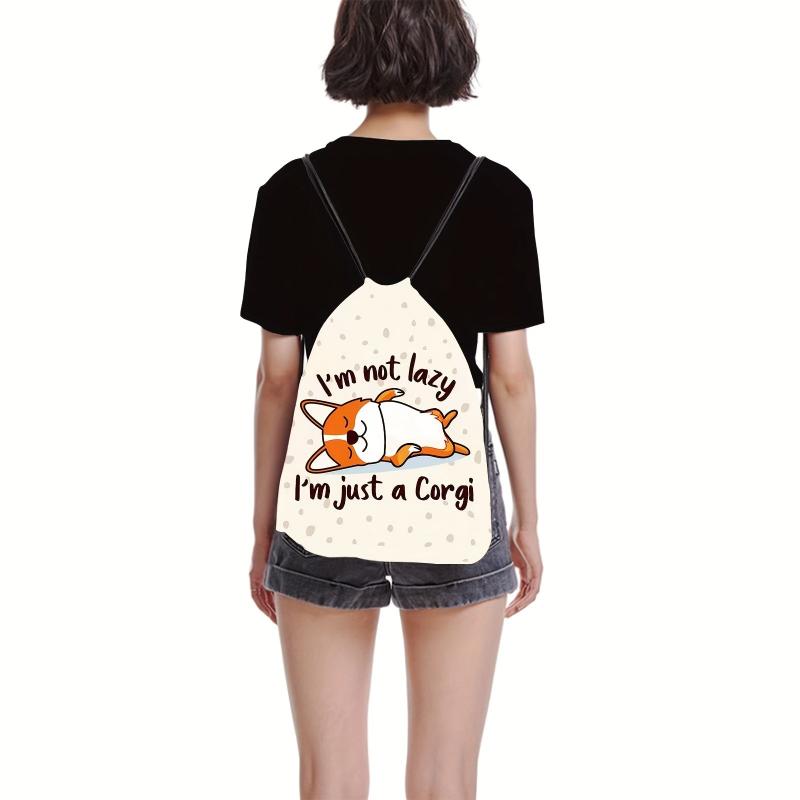 Cartoon Animal Drawstring Backpack Lightweight Waterproof Rucksack