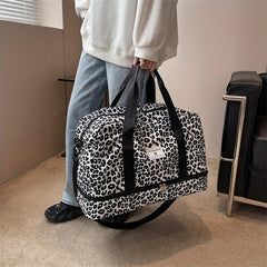 Leopard Sports Gym Bag Large Capacity Travel Duffle Bag with Shoes Compartment