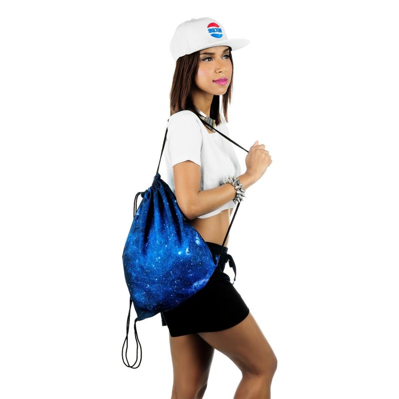 Galaxy Print Drawstring Workout Backpack Gym Sport String Bag