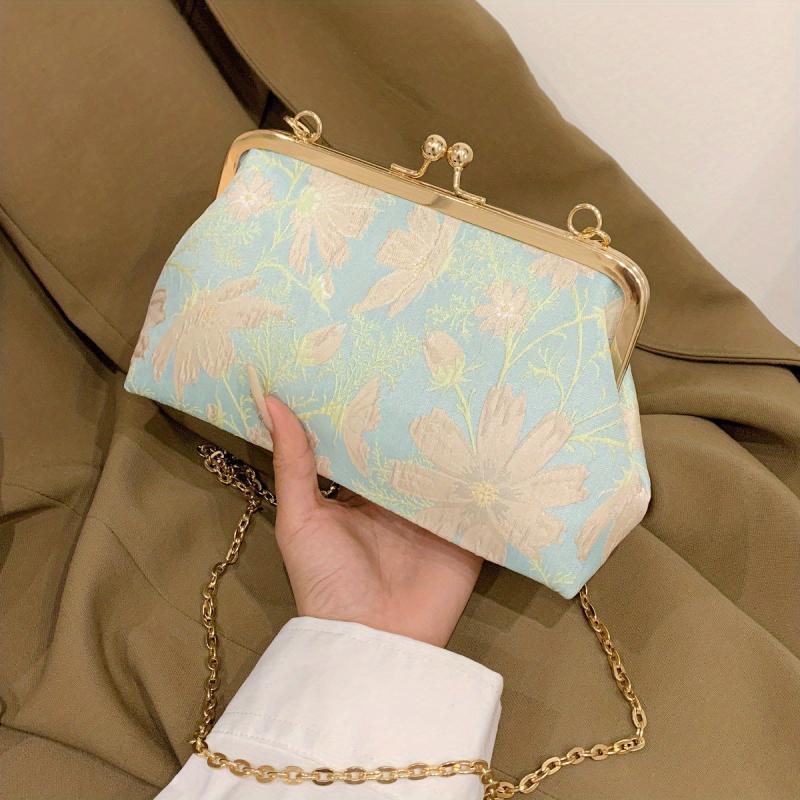 Flower Embroidery Kiss Lock Handbag Ethnic Style Clutch Purse