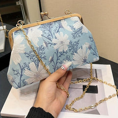 Flower Embroidery Kiss Lock Handbag Ethnic Style Clutch Purse