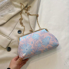 Flower Embroidery Kiss Lock Handbag Ethnic Style Clutch Purse