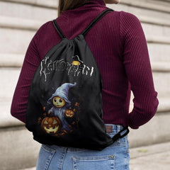 Pumpkin Print Drawstring Backpack for Halloween