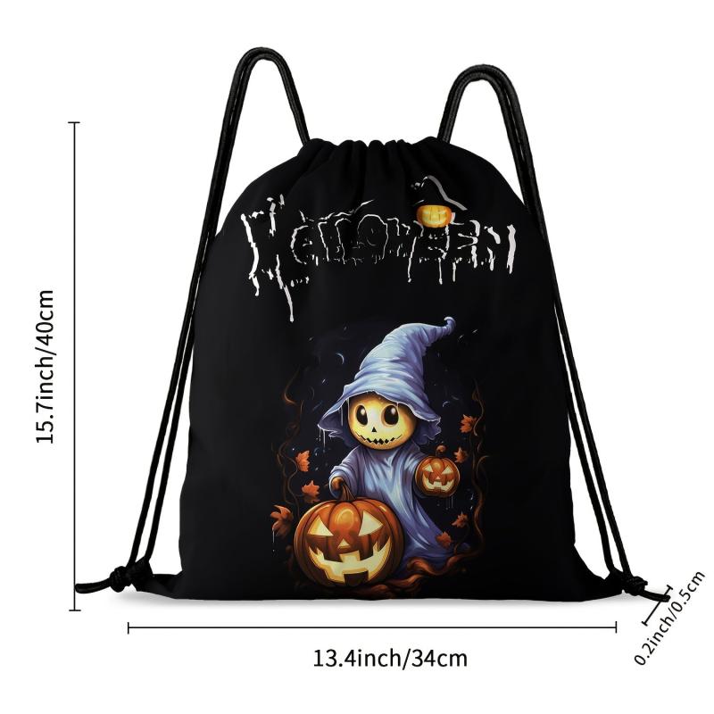 Pumpkin Print Drawstring Backpack for Halloween