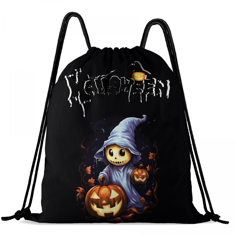 Pumpkin Print Drawstring Backpack for Halloween