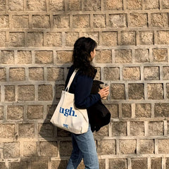 Letter Print Shoulder Bag Canvas Tote All Match Bag