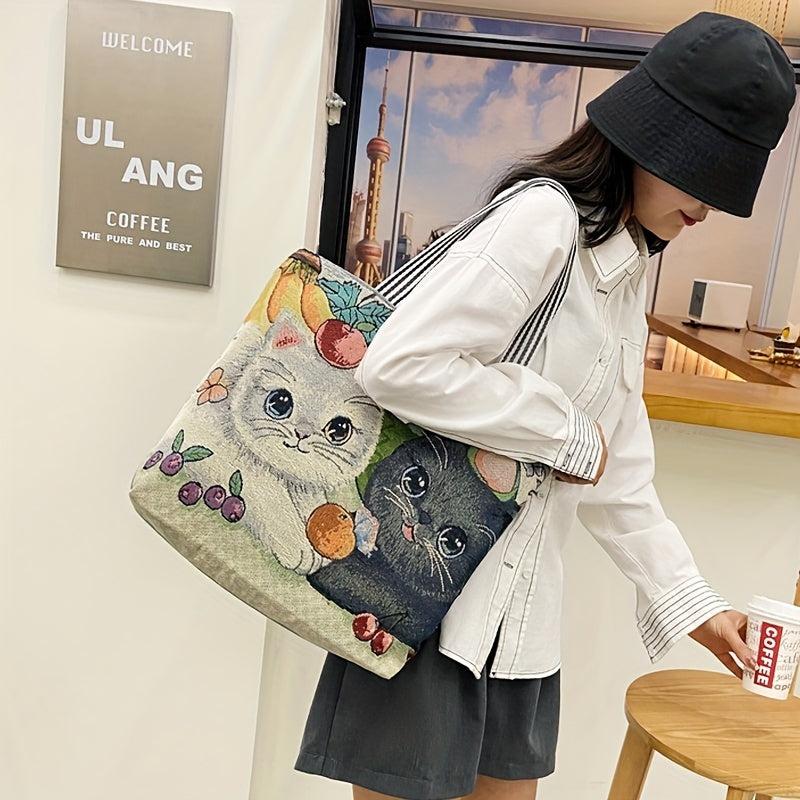 Ethnic Embroidered Tote Bag Canvas Handbag Large Capacity