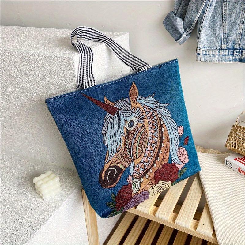 Ethnic Embroidered Tote Bag Canvas Handbag Large Capacity