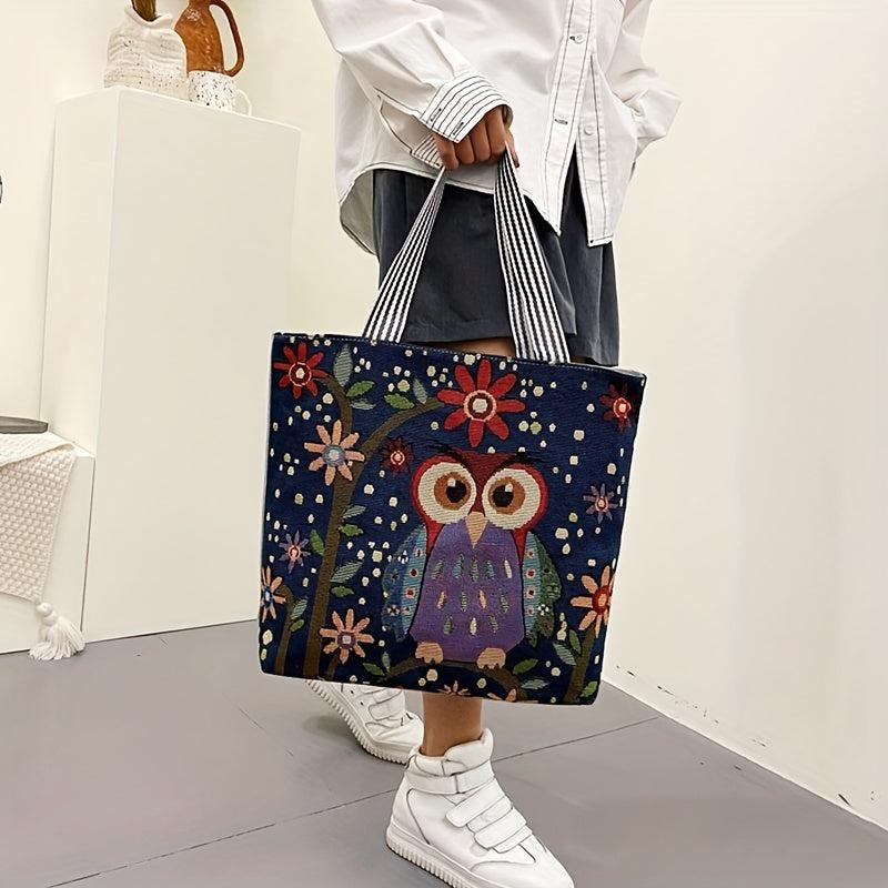 Ethnic Embroidered Tote Bag Canvas Handbag Large Capacity
