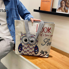 Ethnic Embroidered Tote Bag Canvas Handbag Large Capacity