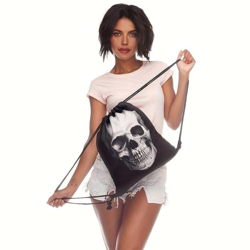 Casual Skull Pattern Sports Bag Lightweight Backpack Drawstring Foldable