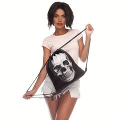 Casual Skull Pattern Sports Bag Lightweight Backpack Drawstring Foldable