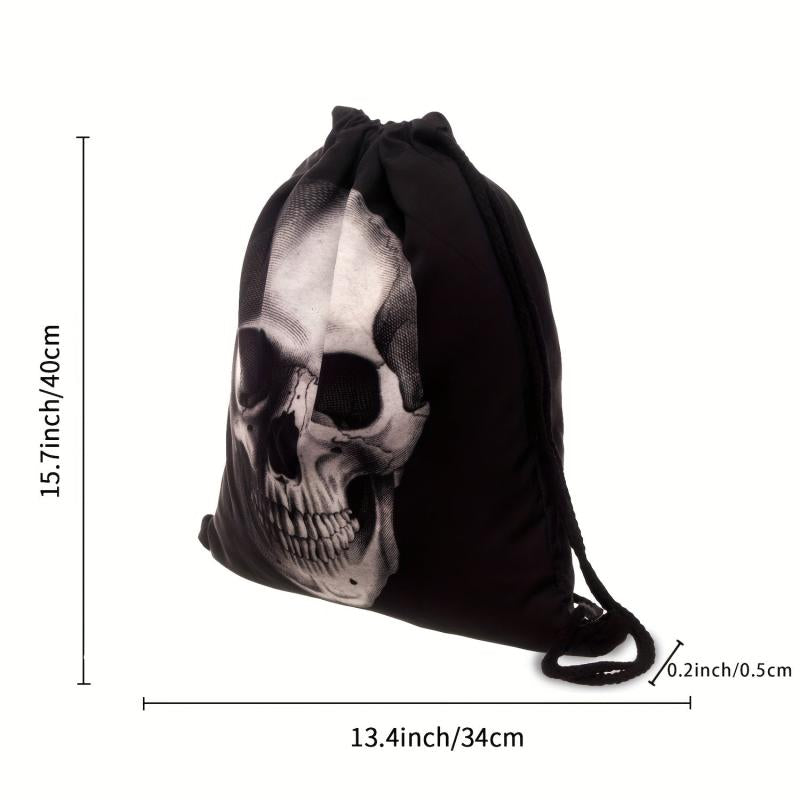 Casual Skull Pattern Sports Bag Lightweight Backpack Drawstring Foldable