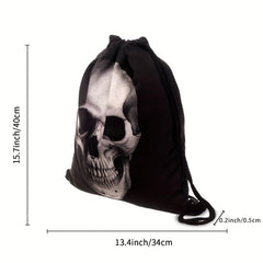 Casual Skull Pattern Sports Bag Lightweight Backpack Drawstring Foldable
