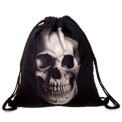Casual Skull Pattern Sports Bag Lightweight Backpack Drawstring Foldable