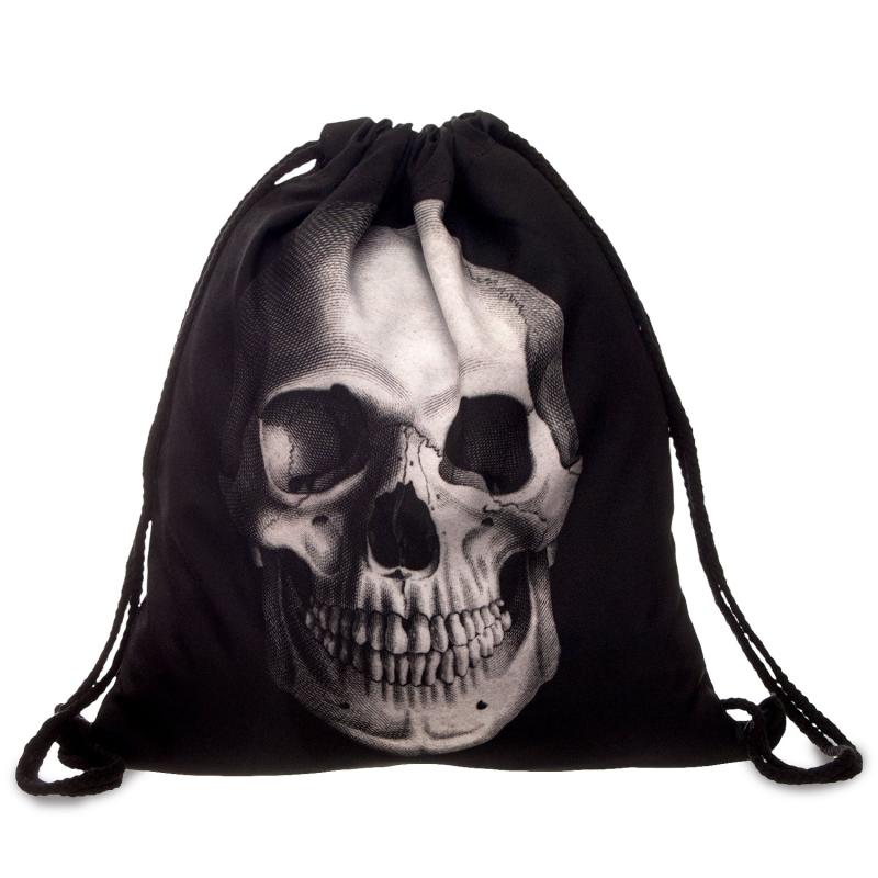 Casual Skull Pattern Sports Bag Lightweight Backpack Drawstring Foldable