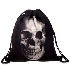 Casual Skull Pattern Sports Bag Lightweight Backpack Drawstring Foldable