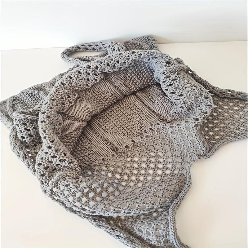 Large Capacity Hollow Knit Tote Bag Lightweight Should Bag Casual Commuter Bag