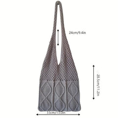 Large Capacity Hollow Knit Tote Bag Lightweight Should Bag Casual Commuter Bag