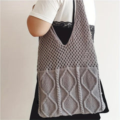 Large Capacity Hollow Knit Tote Bag Lightweight Should Bag Casual Commuter Bag