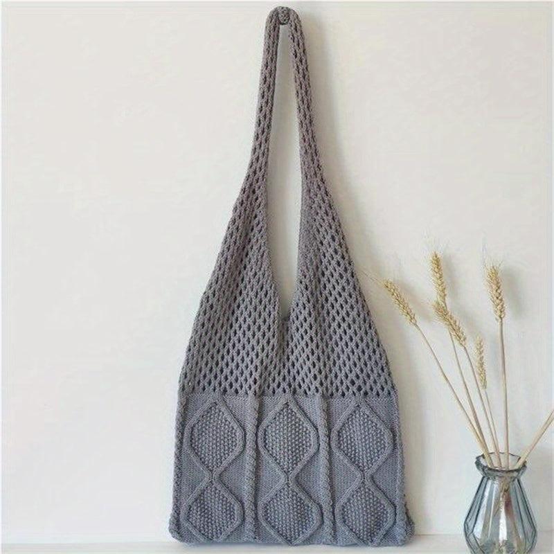 Large Capacity Hollow Knit Tote Bag Lightweight Should Bag Casual Commuter Bag