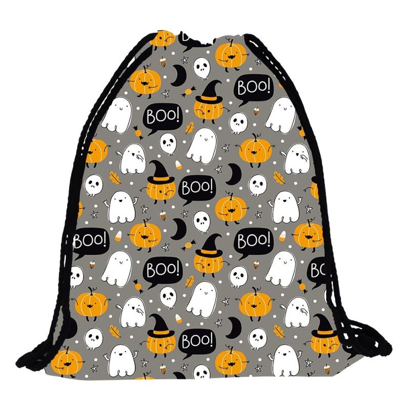 Halloween Pumpkin & Ghost Pattern Drawstring Backpack