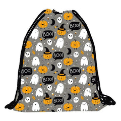Halloween Pumpkin & Ghost Pattern Drawstring Backpack