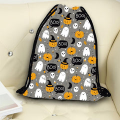 Halloween Pumpkin & Ghost Pattern Drawstring Backpack
