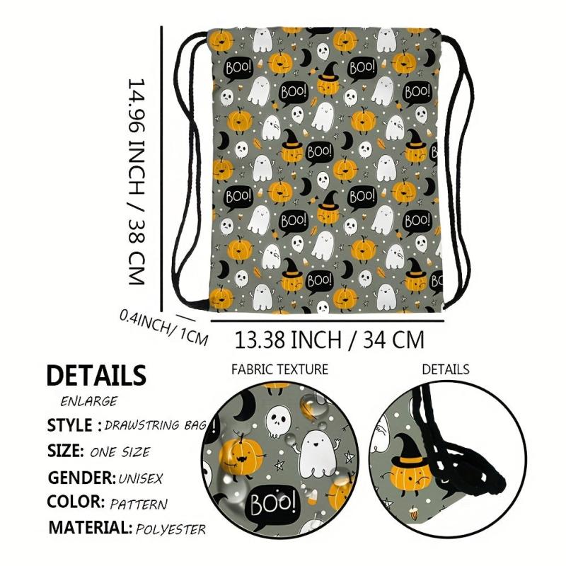 Halloween Pumpkin & Ghost Pattern Drawstring Backpack
