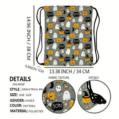 Halloween Pumpkin & Ghost Pattern Drawstring Backpack