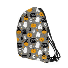 Halloween Pumpkin & Ghost Pattern Drawstring Backpack