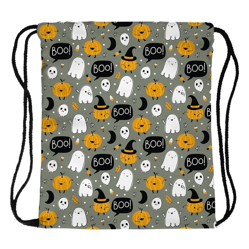 Halloween Pumpkin & Ghost Pattern Drawstring Backpack
