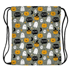 Halloween Pumpkin & Ghost Pattern Drawstring Backpack