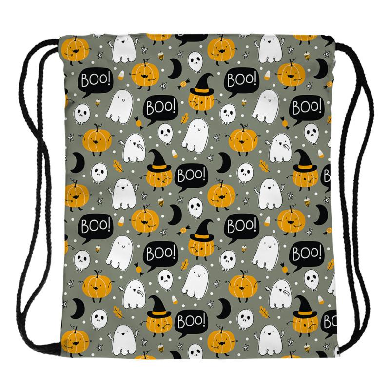 Halloween Pumpkin & Ghost Pattern Drawstring Backpack