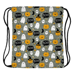 Halloween Pumpkin & Ghost Pattern Drawstring Backpack